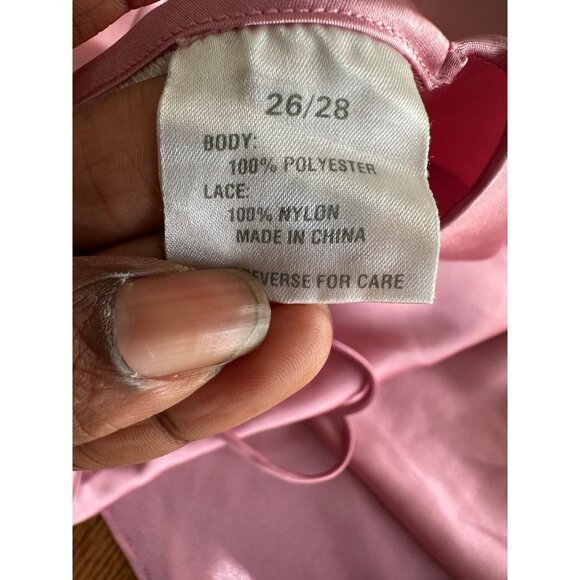 Pink Lace-Trim Satin Nightgown By Intimate Pleasures Spaghetti Straps Open-Back - Picture 6 of 10